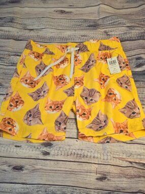 NWT Black Matter Men’s Swim Trunks - Size Small - Yellow Cat Graphic Print